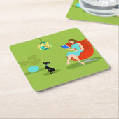 Retro Reading Woman Paper Onderzetter (Schuin)