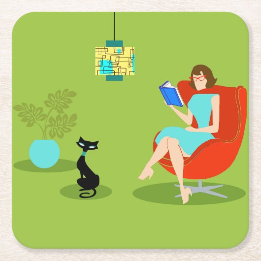 Retro Reading Woman Paper Onderzetter (Voorkant)