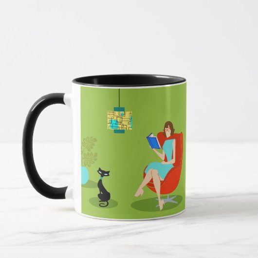 Retro Reading Woman Ringer Mok (Links)