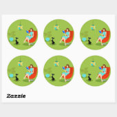 Retro Reading Woman Round Stickers (Vel)