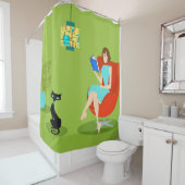 Retro Reading Woman Showgordijn Douchegordijn (In situ)