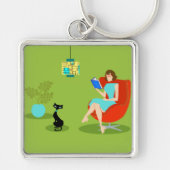 Retro Reading Woman Sleutelhanger (Voorkant)
