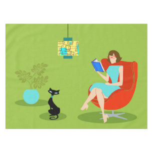 Retro Reading Woman Tablecloth Tafelkleed