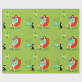 Retro Reading Woman Wrapping Paper Cadeaupapier (Vlak)