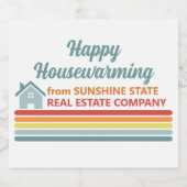 Retro Real Estate Company Housewarming Custom Sparkling Wijnetiket (Enkel label)