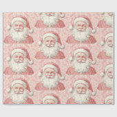 Retro Realistisch Santa Claus Roze Patroon Cadeaupapier (Vlak)