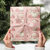Retro Realistisch Santa Claus Roze Patroon Cadeaupapier
