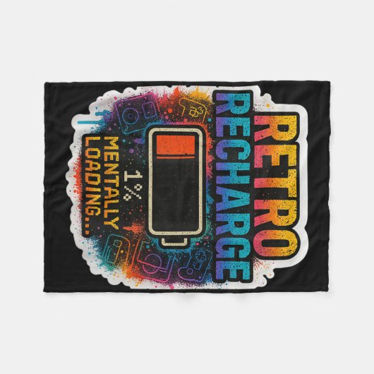 “retro Recharge – Mentally Loading…”  Fleece Deken (Voorkant (Horizontaal))