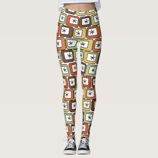 Retro Rechthoeken met Starbursts Leggings (Voorkant)