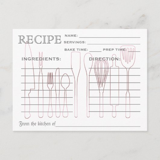 Retro Recipcard Keukengereedschappen Striped Briefkaart (Voorkant)
