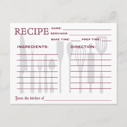 Retro Recipcard Keukengereedschappen Striped Briefkaart (Voorkant)