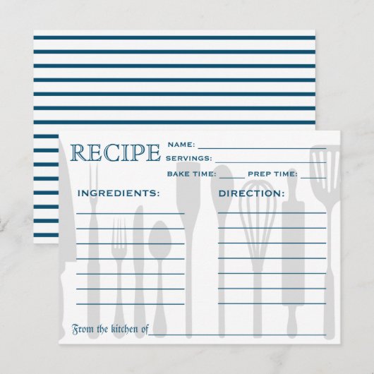 Retro Recipcard Keukengereedschappen Striped Briefkaart (Voorkant / Achterkant)