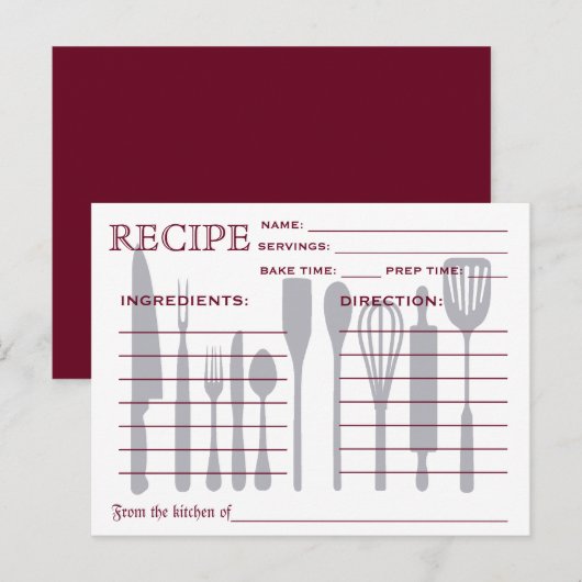 Retro Recipcard Keukengereedschappen Striped Briefkaart (Voorkant / Achterkant)