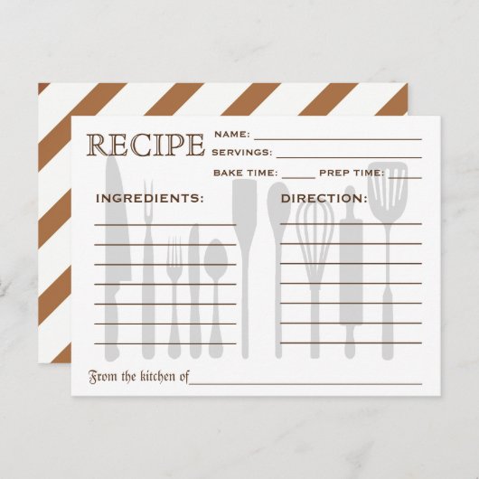 Retro Recipcard Keukengereedschappen Striped Briefkaart (Voorkant / Achterkant)