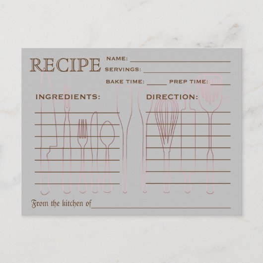 Retro Recipcard Keukengereedschappen Striped Briefkaart (Voorkant)