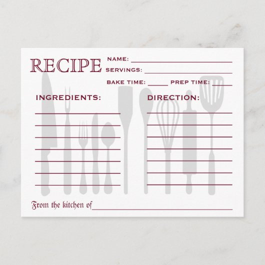 Retro Recipcard Keukengereedschappen Striped Briefkaart (Voorkant)