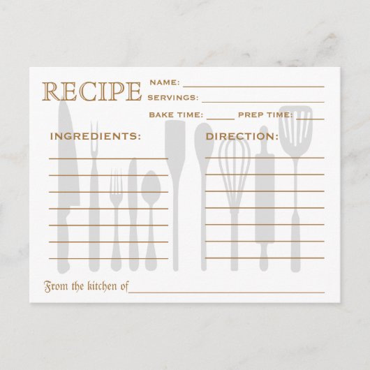 Retro Recipcard Keukengereedschappen Striped Briefkaart (Voorkant)