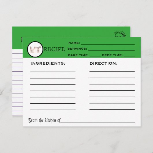Retro Recipe Green Chef Kaart Keukengereedschappen (Voorkant / Achterkant)