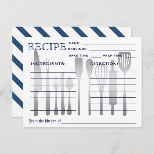 Retro Recipe Kaart Blue Striped (Voorkant / Achterkant)