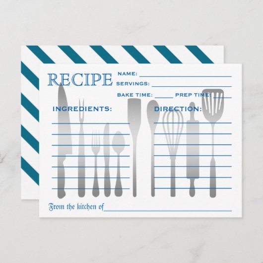 Retro Recipe Kaart Blue Striped (Voorkant / Achterkant)