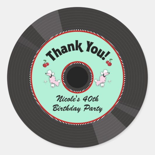 Retro Record 1950's 50's Fifties Party Dank je Ronde Sticker (Voorkant)