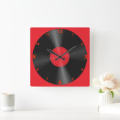 Retro, Record Album Red en Black Vierkante Klok (Huis)
