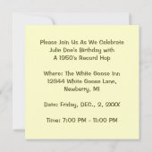 Retro Record Hop Sock Hop Jukebox Music Uitnodigin Kaart (Achterkant)