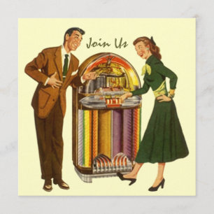 Retro Record Hop Sock Hop Jukebox Music Uitnodigin Kaart