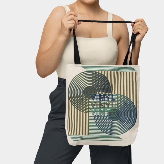 Retro Record Mid Century Modern Line Art Vinyl Tote Bag