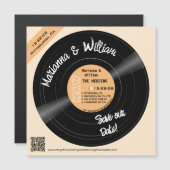Retro Record Monogram QR Magnet Save the Date (Voorkant / Achterkant)