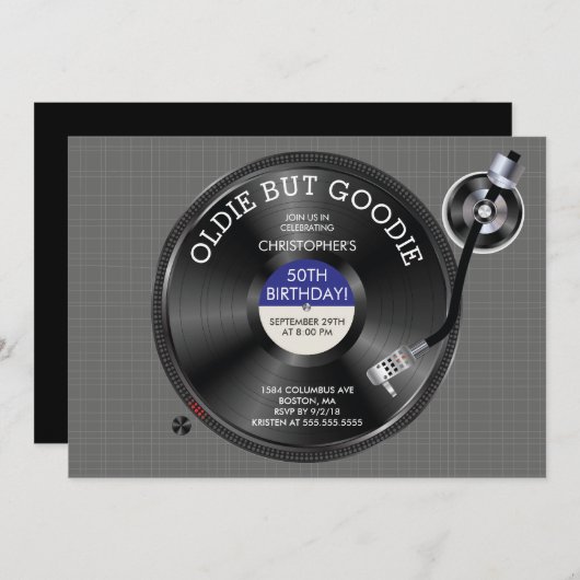 Retro Record Platenspeler Verjaardagsfeestuitnodig Kaart (Voorkant / Achterkant)