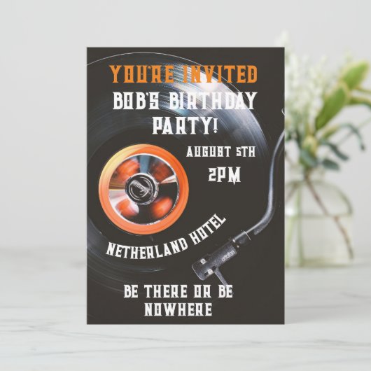 RETRO RECORD PLAYER BIRTHDAY CUSTOM INVITATIONS KAART (Staand voorkant)
