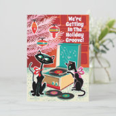 Retro Record Player Cool Cats Kerstfeest Kaart (Staand voorkant)