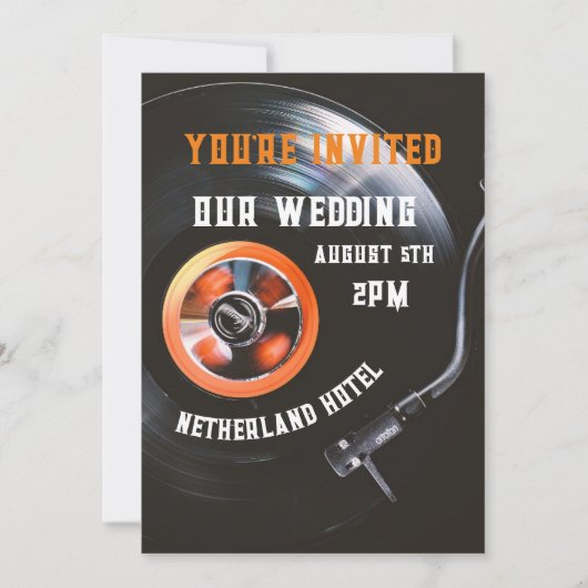 RETRO RECORD PLAYER CUSTOM WEDDING INVITATIONS KAART (Voorkant)