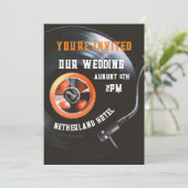 RETRO RECORD PLAYER CUSTOM WEDDING INVITATIONS KAART (Staand voorkant)