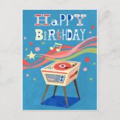 Retro Record Player Happy Birthday Briefkaart (Voorkant)