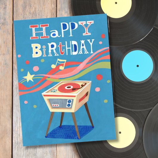 Retro Record Player Happy Birthday Briefkaart