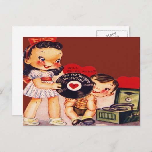 Retro Record Player Valentijn Kaart (Voorkant / Achterkant)