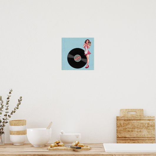 Retro Record pop-upmeisje Poster (Keuken)