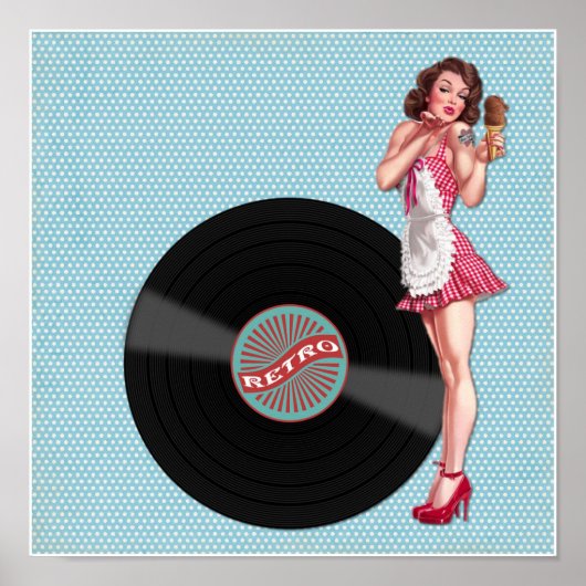 Retro Record pop-upmeisje Poster (Voorkant)