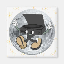 Retro Record Speler Karakter Vierkante Magneet