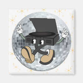 Retro Record Speler Karakter Vierkante Magneet