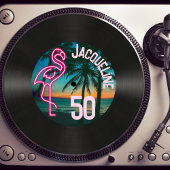 Retro Record Tropische Neon Flamingo 50e verjaarda Kaart