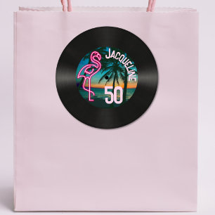 Retro Record Tropische Neon Flamingo 50e verjaarda Ronde Sticker