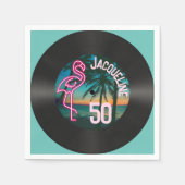 Retro Record Tropische Neon Flamingo 50e verjaarda Servet (Voorkant)