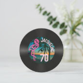 Retro Record Tropische Neon Flamingo 70e verjaarda Kaart (Staand voorkant)