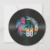 Retro Record Tropische Neon Flamingo 80ste Verjaar Kaart (Voorkant)