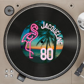 Retro Record Tropische Neon Flamingo 80ste Verjaar Kaart