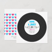Retro Record uitnodiging met harten (Voorkant / Achterkant)