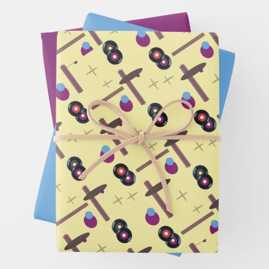 Retro Records Stijl 1- Geel Inpakpapier Vel (In situ)